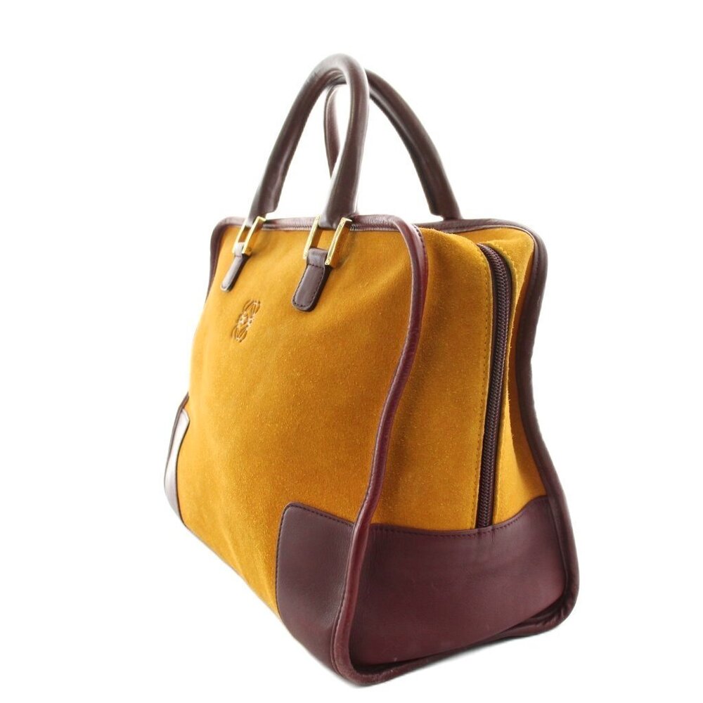 Loewe Anagram Amazona Handbag Suede Yellow Bordeaux Purple